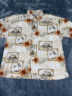 Boca Classics Mens Beige Tropical Print Hawaiian Button-Up Shirt XL